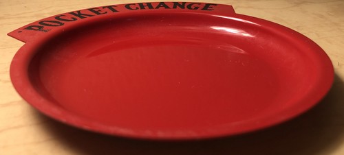 Vintage Red Enamel Pocket Change Tray Black Lettering 4.5” Across Enamelware - Picture 4 of 7