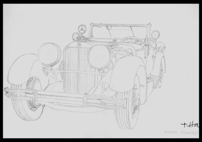 Kiran Mukerji: Mercedes-Benz-Sportwagen von 1930 (Zeichnung, sign./dat. 1968)