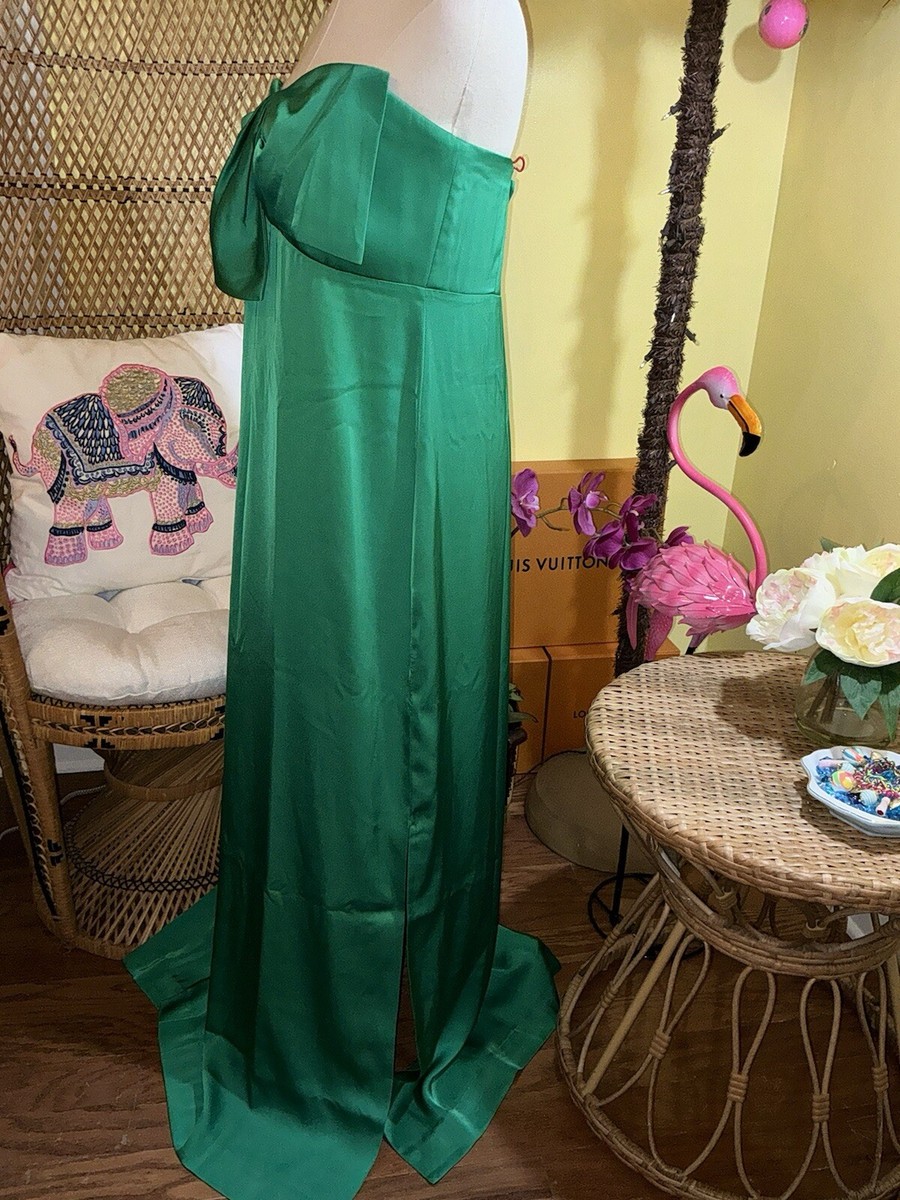 Lilly Pulitzer NWT Carlynn Satin Maxi Bow Dress Fiddle Leaf Green