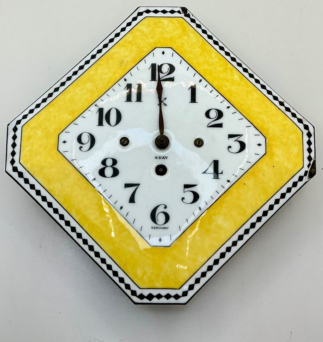 Vintage Wall Clock German Yellow White 8 Day Keywind art deco
