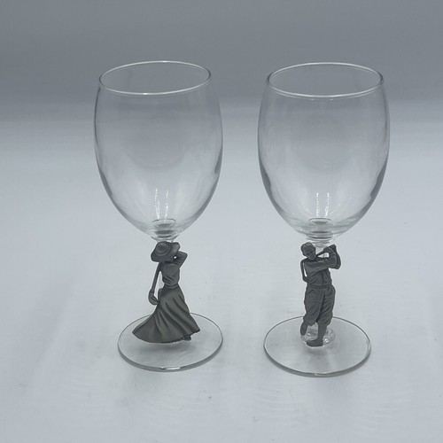 2 Vintage Pewter Golf Wine Glasses With Man And Woman eBay