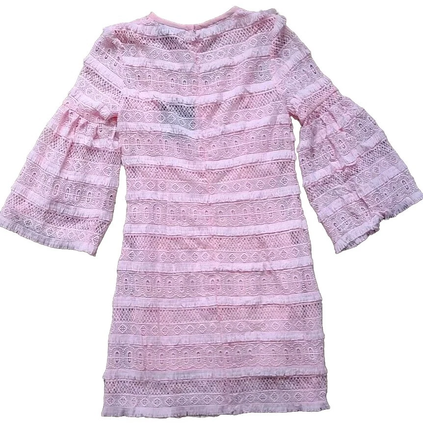 Vestido bordado novo com etiquetas Cynthia Rowley Flrl renda rosa franja mangas sino tamanho 2 - Imagem 2 de 4