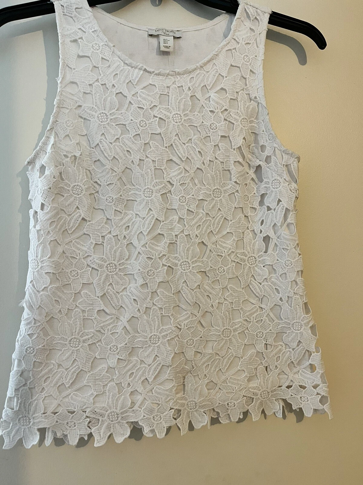 OFF WHITE Canotta foderata SAINT TROPEZ WEST senza maniche pizzo occhielli crema bianco sporco