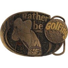 Golf Golfer Golfing Game Lover Gift Ball Clubs 80s NOS Vintage Belt Buckle