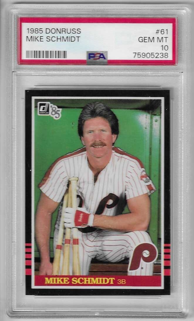 1985 Donruss Mike Schmidt #61 PSA 10 Gem Mint Baseball Card.