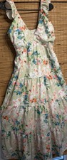 Flowing Ruffle Floral Maxi Mint-RedOrange-Blue Sz Small BOHO