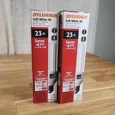Lot of 2 Sylvania Soft White 90 Compact Fluorescent Light Bulbs 23 Watts