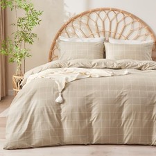 100 Natural Cotton 3pcs Plaid Duvet Cover Sets, Checkered Full 80" 90" 0811