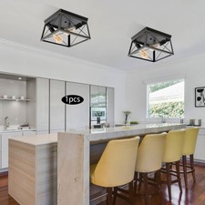 Industrial Farmhouse Ceiling Light Fixture Rustic Flush Mount Ceiling Lamp Black