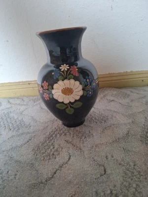 Vase Keramik Schwarz Blumen - Bild 1 von 3