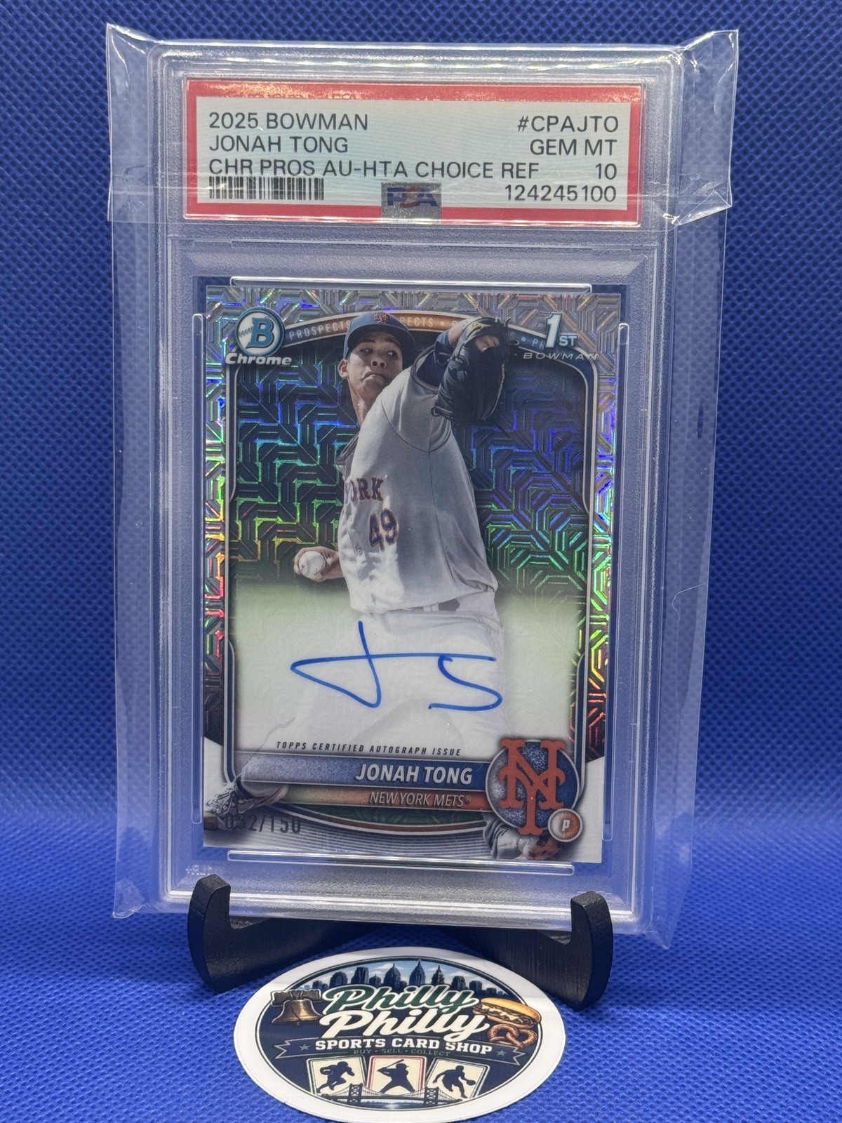 2025 BOWMAN CHROME BASEBALL #CPAJTO JONAH TONG RC AUTO REFRACTOR /130 PSA 10