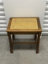 Vintage Wood Cane Stool  Bench