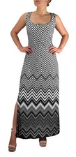 Womens Boho Maxi Dress Striped Chevron Print Scoop Neck Tank Grey Small