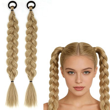 2PCS Long Braid Ponytail Hair Extensions, 24 Inch Straight Wrap around Braided