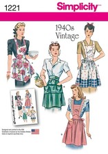 Simplicity Vintage 1221 1940's Fashion Women's Apron, Sizes S-L