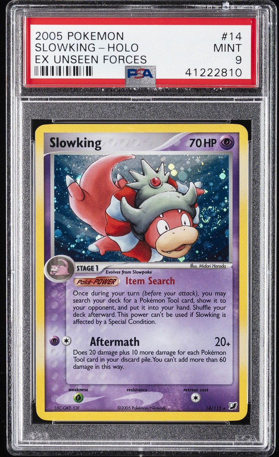 2005 POKEMON EX UNSEEN FORCES #14 SLOWKING-HOLO PSA 9