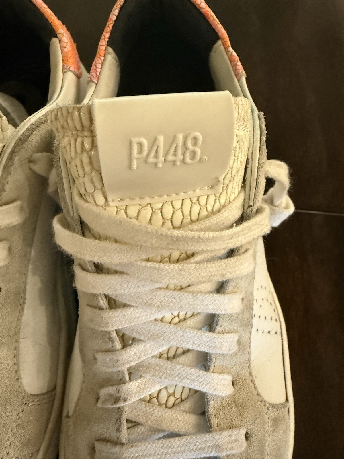 P448 White Python Suede  leather Sneaker pink pyt… - image 9