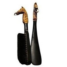 Vintage Equestrian Horse Head Shoe Horn and Brush Set Faux Carved Valet Decor