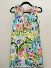Tommy Bahama Disney Mickey Minnie Poolside Party Linen Shift Dress XS Tropical