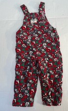 Girls OSHKOSH B'Gosh Sz 18M Corduroy Overalls Red White Flower Floral Print
