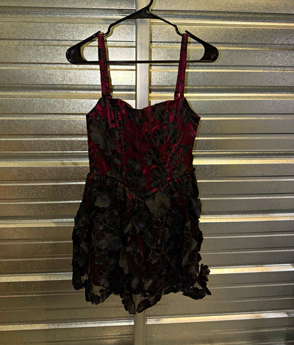 Sugar Thrillz Magic Moves Floral Satin Lace-Up Corset Dress S Red/Black
