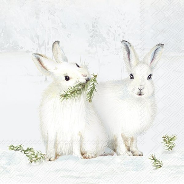IHR 12 Servietten Snow Rabbits | White | 33 X 33 Cm | Tissue - 3 Lagig-image