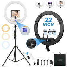 22'' Ring Light with 75'' Tripod Stand, LED Display/2 USB Ports/6500K Dimmabl...