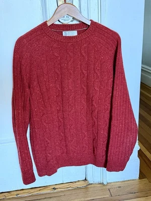 Brunello Cucinelli Men's Cashmere Wool Sweater Cable Knit, Gray, Size M Red