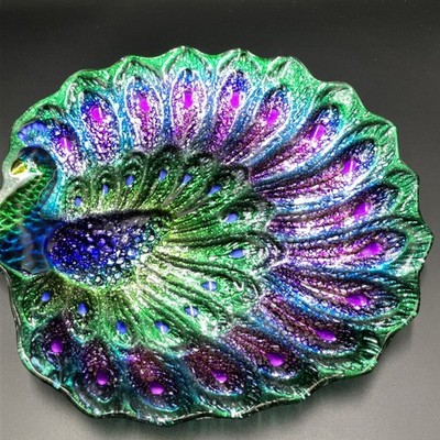 Rare & Vintage 13'' X 12'' Peacock Glass Platter Cracker Barrel Exclusive