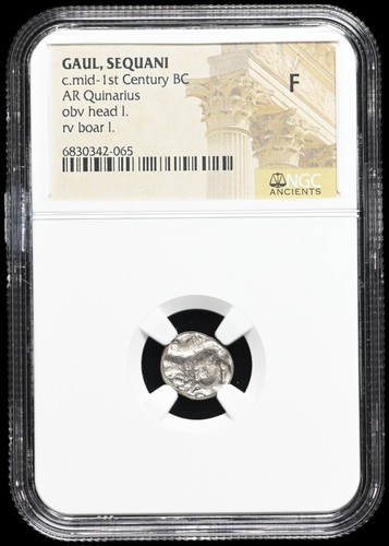 KELTISCH, Mittelgallien. Sequani. 1. Jahrhundert v. Chr. Quinarius, Wildschwein, NGC Fine