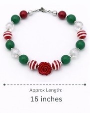 Girls Christmas Chunky Bead Necklace Red Green Peppermint Striped Beads