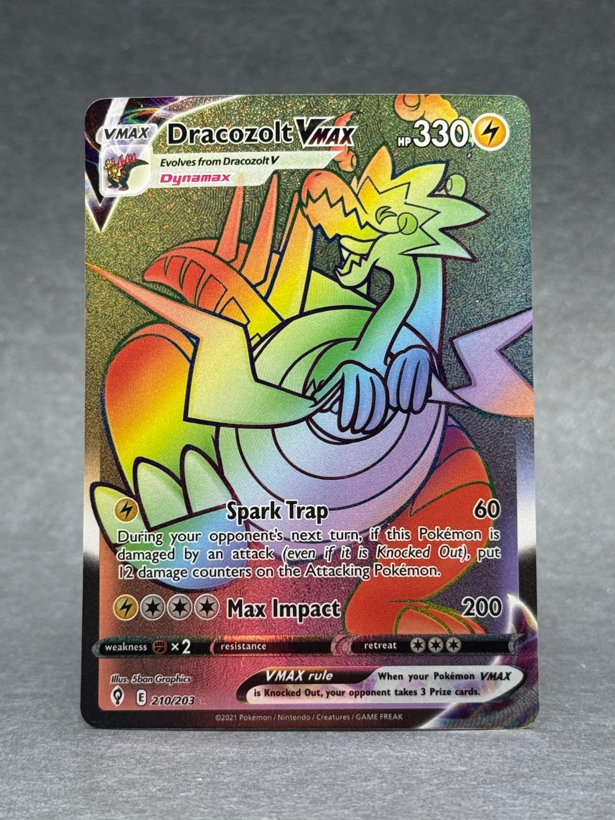 Pokémon - 210/203 Dracozolt VMax SWSH07 Evolving Skies Secret Rare Full Art NM