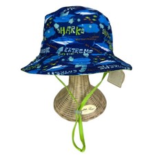 Sunny Dayz Kids Shark Print Cotton Sun Bucket Hat w/Chin Strap 0-24 Months