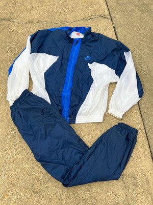 Rare Vintage Nike Mens Blue White Windbreaker Track Suit Jacket & Pants Set XXL