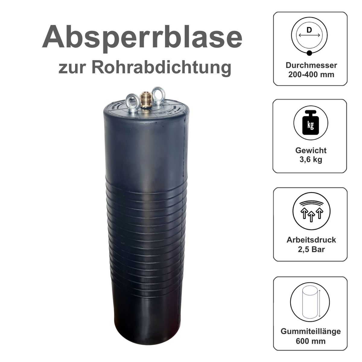Absperrblase, Rohrblase, Plugy DN 150-300 (2,5bar), Sava Dichtkissen Absperrblase, Rohrblase, Plugy DN 150-300 (2,5bar), Sava Dichtkissen