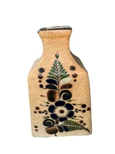 Tonala Bud Vase Mexican Pottery Vintage Signed NETZI Mexico Acapulco Folk Art 5"