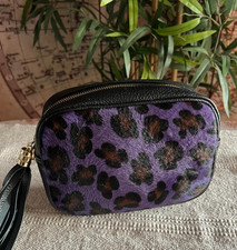 Borsa donna ragazza saponetta basic animalier cavallino viola leopardVera pelle
