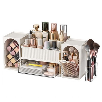 Modular Makeup Organizer, Clear Acrylic Cosmetic Storage Box with Drawer, Van...