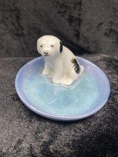 Vintage Nippon Toki Kaisha Japan Blue Lusterware Dog Ash Tray Trinket Pin Dish
