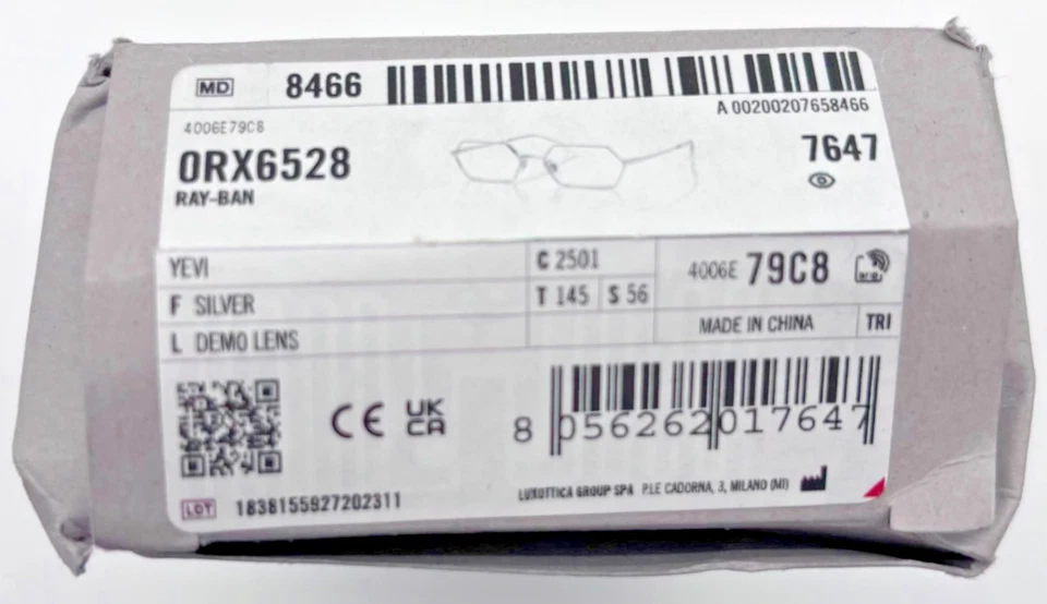 雷朋 RX6528 Yevi 2501 男式全边眼镜银色 56 码 — 第 2/4 张图片