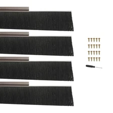 Door Brush Sweeps 5.91" x 39.37", 4 Sets Door Bottom Sweep, Brown/Black