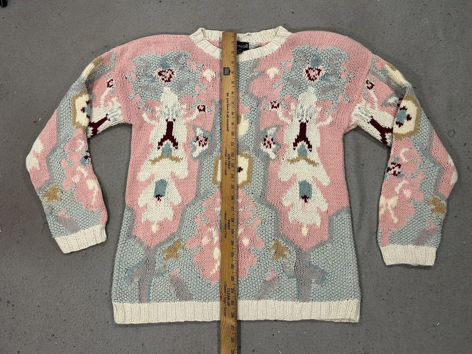 Suéter Vintage Vainscott Mujer Grande Pastel Cuello Redondo Floral Tejido Abuela Abuela Abuela Foto 4 de 4