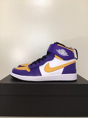 Nike Air Jordan 1 High FlyEase Lakers Yellow Purple Mens Size 8.5