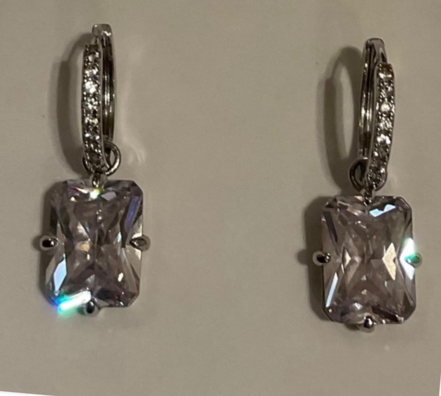 Simulated Diamond Square Stone Dangle Drop Earrin… - image 1