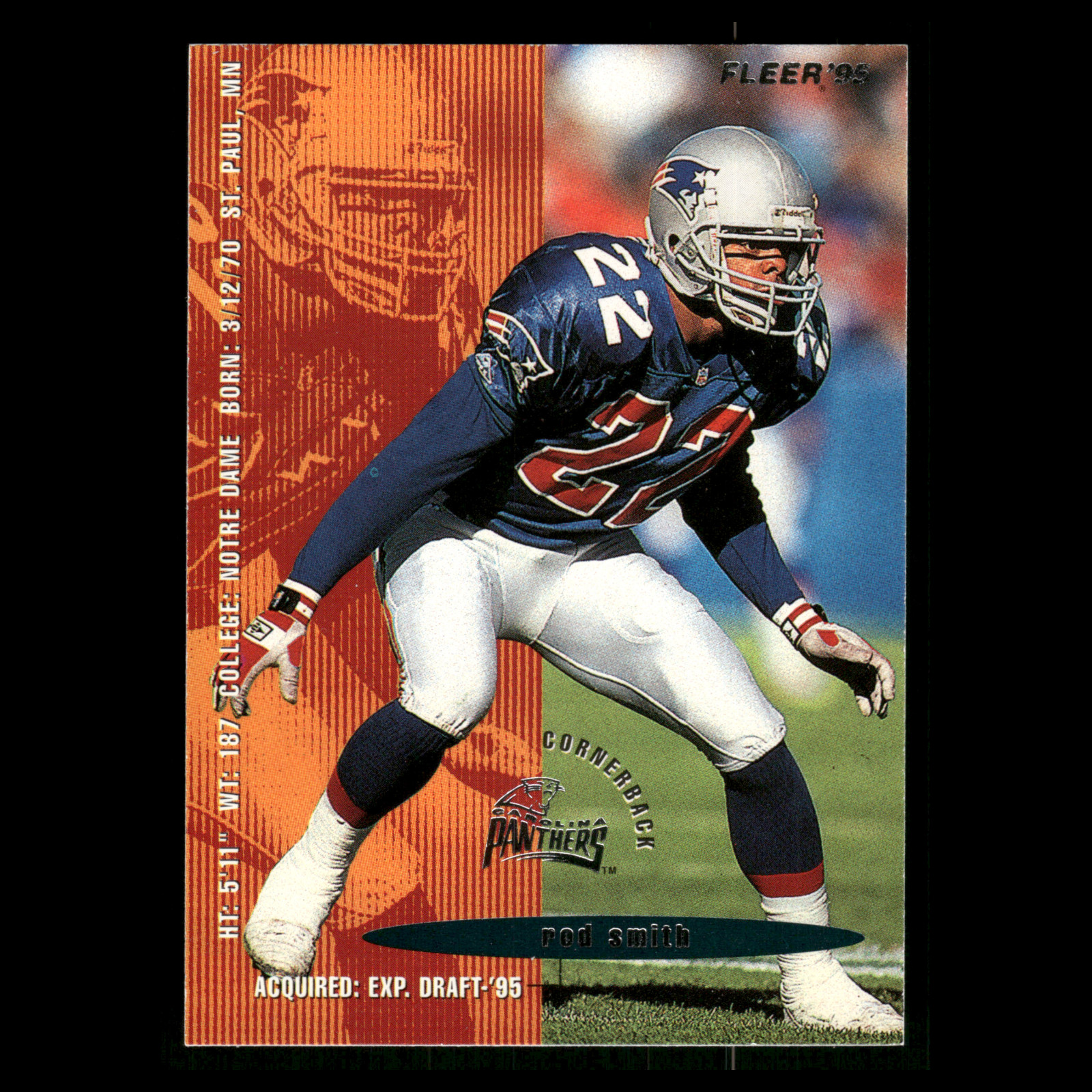 Rod Smith #48 1995 Fleer New England Patriots Football Card NFL