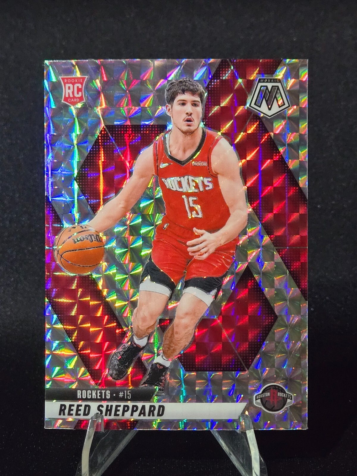 2024-25 Panini Mosaic SILVER MOSAIC PRIZM Reed Sheppard RC 249 Rockets Rookie