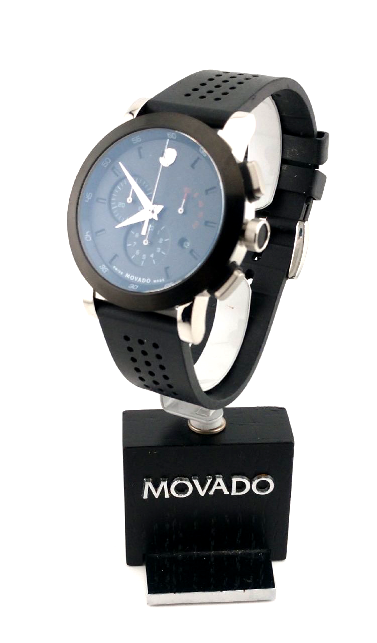 Movado Mens Vergo Chronograph Black Rubber Strap New In Box