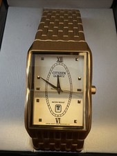 Citizen Quartz Stainless Steel Gold Tone Rectangle Mens Watch Vintage