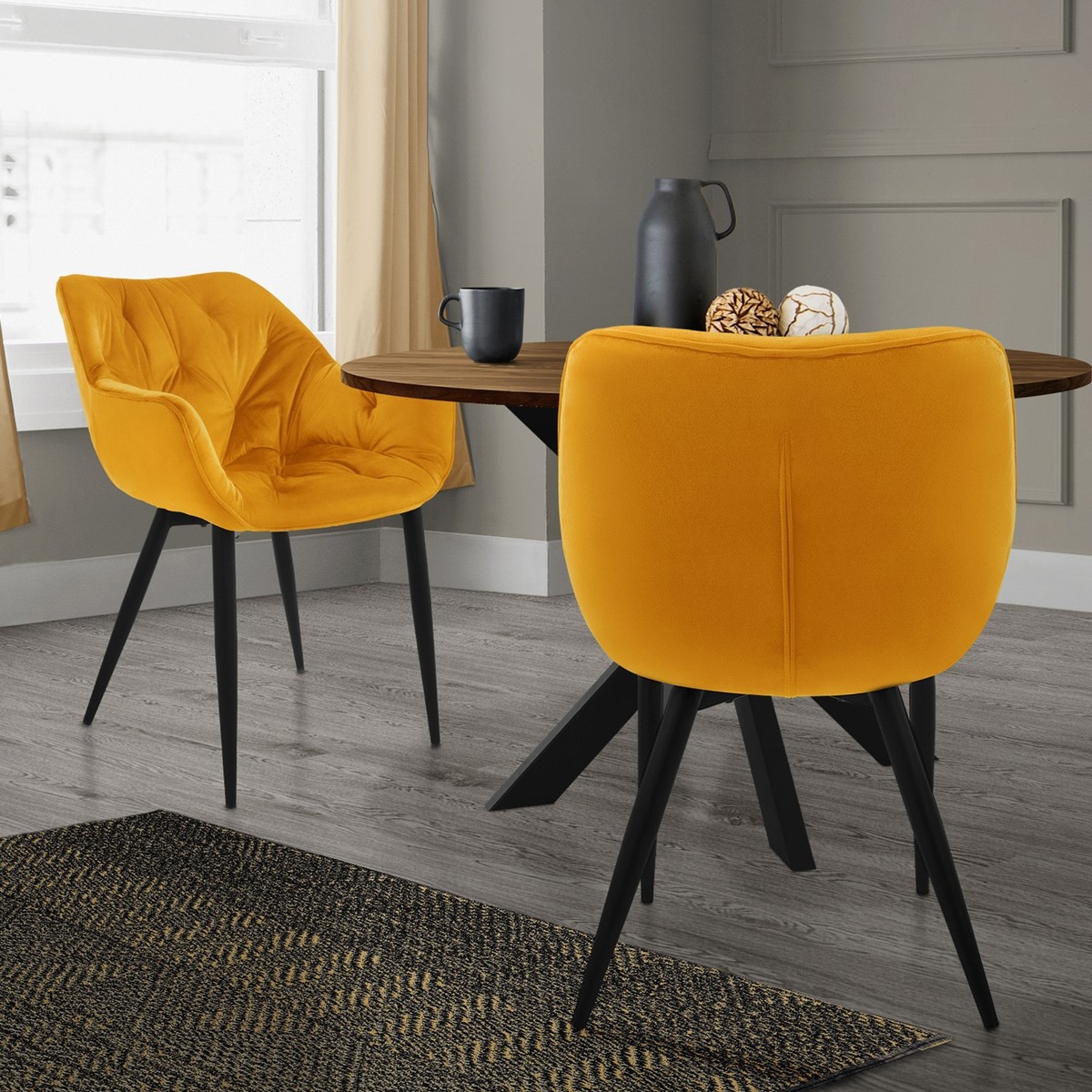 Lot De 6 Chaises De Salle à Manger Rembourrées Velours Jaune Moutarde - Moderne - 120 Kg Charge - Neuf