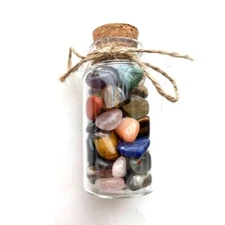 Mix of Small Natural Crystal Gemstones in a 2.5" Display Glass Bottle, Quartz